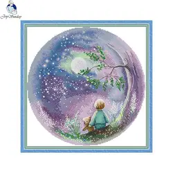 DIY fantasy moon gwiaździste wzór nieba zestaw do haftu krzyżykowego 11CT 14CT nadruk płótno dworek zestawy do haftowania dekoracja pokoju dziecięcego