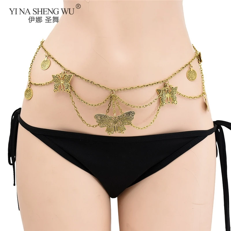 Bohemian Style New Cute Butterfly Jewelry Summer Holiday Gold Color Belly Dance Waist Chians Dance Female Women Party Jewelry