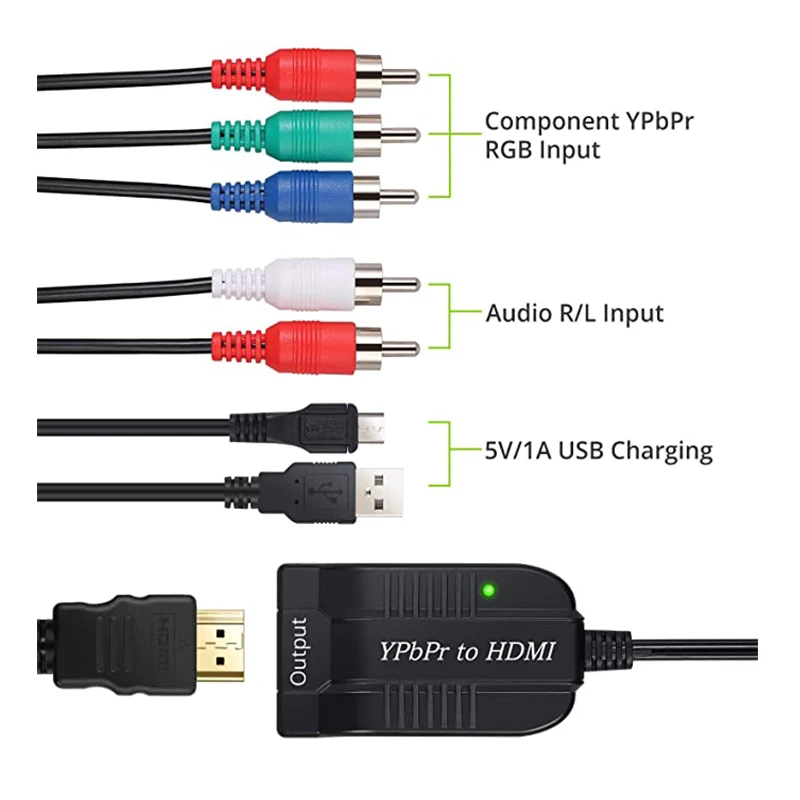 Konwerter komponentów na HDMI obsługuje 1080P męski YPBPR RGB + R/L Adapter Audio na HDMI 1.3 5RCA na HDMI z kablem USB