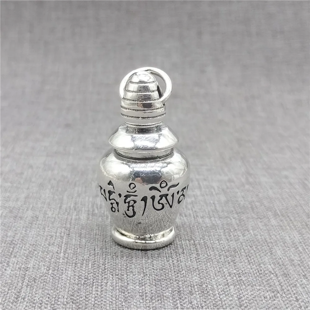 

990 Sterling Silver Stupa Prayer Box Locket Pendant Om mani padme hum Tower