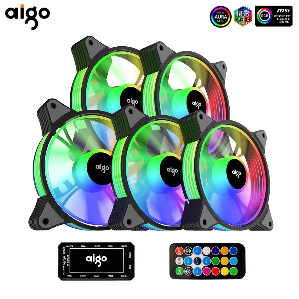 Aigo AR12 120mm PC Case Fan – RGB Heatsink, Aura Sync, SATA Port, Silent Controller, ARGB Cooling Fan 2