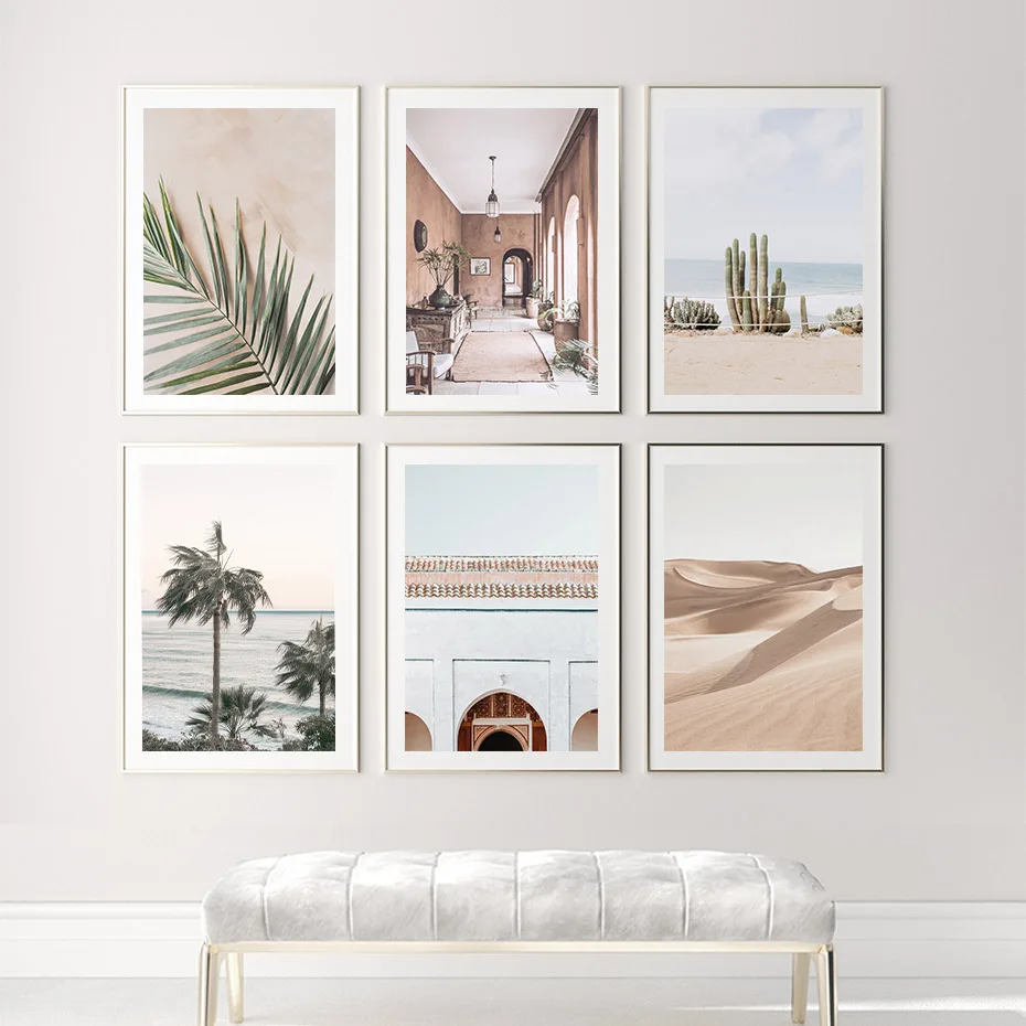 Trendy Morocco Beige Nature Landsacpe Palm Tree Leaves Canvas Painting Wall Art Prints Picture Posters Dining Room Home Decor