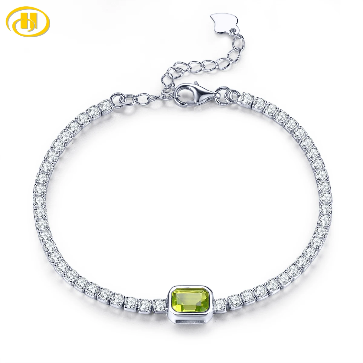 

Natural Peridot Sterling Silver Bracelet S925 Jewelry 1.23 Carats Genuine Colorful Gemstone Classic Simple Style Top Quality