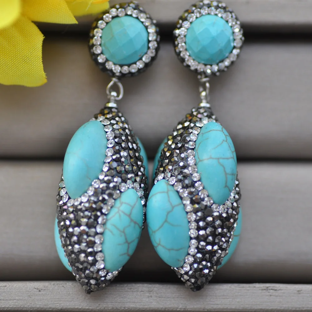 

MTC·STAR 35mm Blue Turquoise Shuttle CZ Dangle Earring (Z10584 )