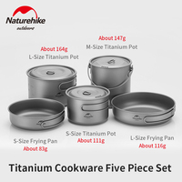 Naturehike Outdoor Lightweight Portable Titanium Cookware Camping Pincic Cooker Pot 2-3 Persons Titanium Pot Pan Tableware 5 in1