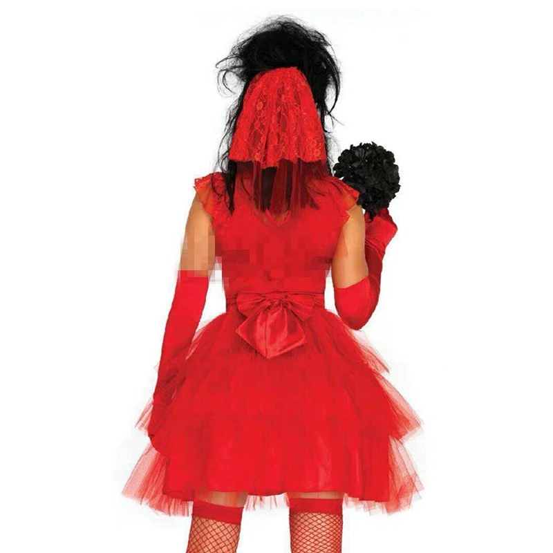 Karneval Halloween Dame Rot Schwarz Corpse Bride Kostüm Horror Bloody Mary Friedhof Zombie Cosplay Phantasie Party Kleid