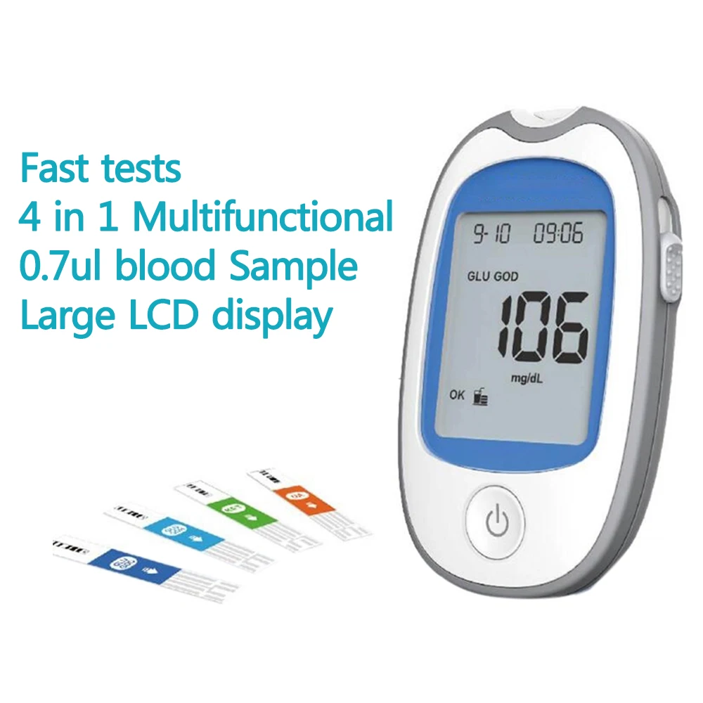 4 in1Home Medical Multifunction Blood Glucose Meter GOD&GDH and Blood Ketone&KET Glucometer kit Uric Acid Diabetes gout Tester