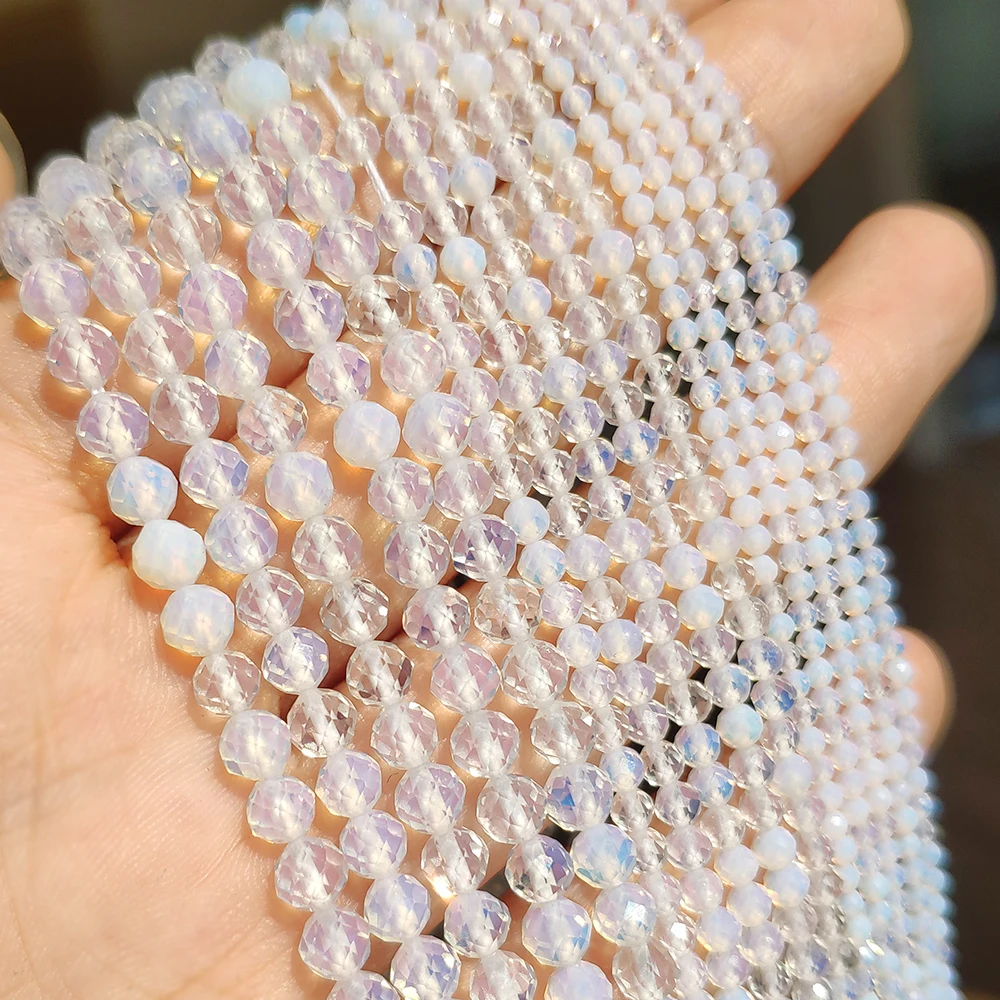 2/3/4mm Wholesale Natural White Opal Faceted Mineral Tniy Loose Beads for Jewelry Making DIY Handmade Gift Bracelets Necklace