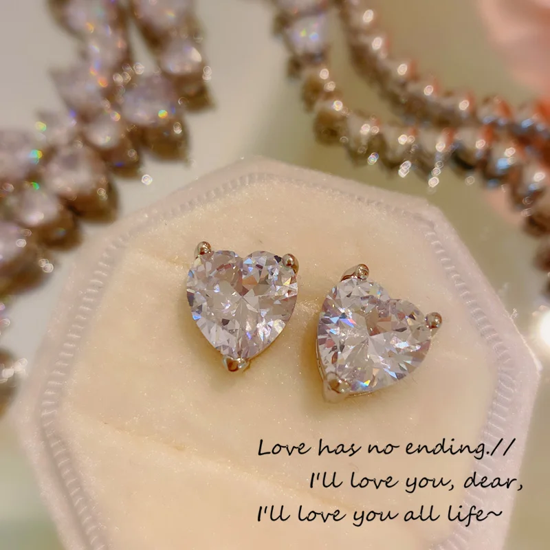 CC Heart Shape Necklace Earrings Sets for Women Wedding Accessories Bridal Bijoux Engagement Jewellery Romantic Jewelry Set S006