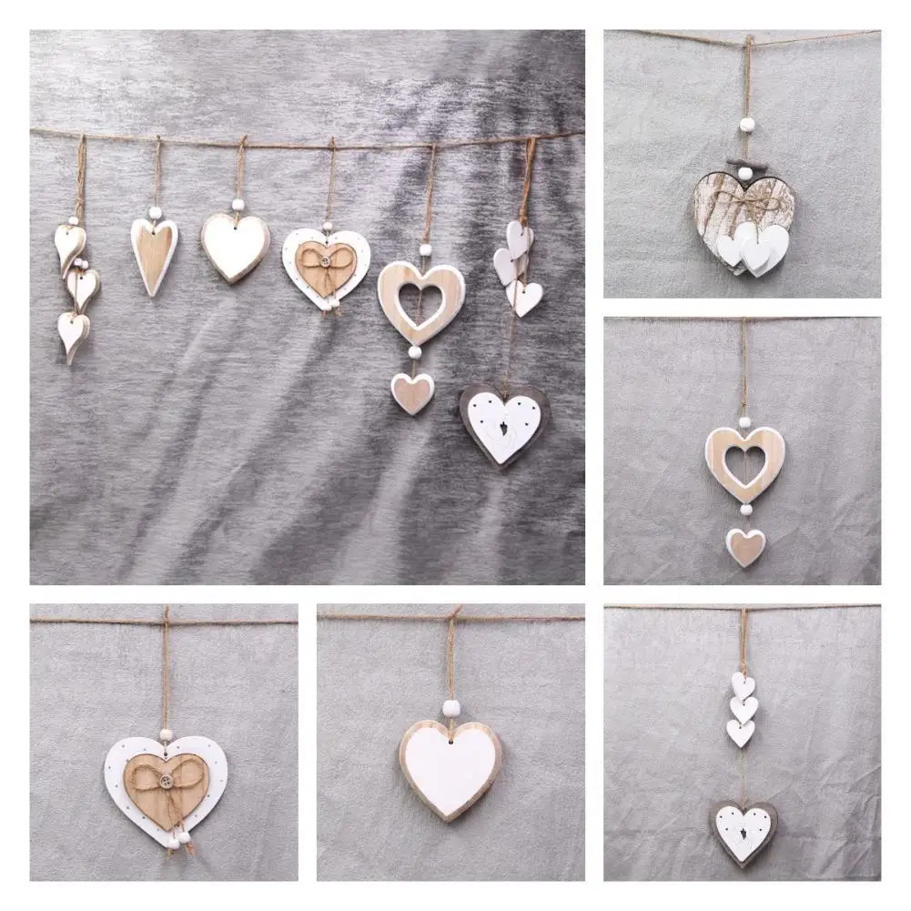 Heart Shape DIY Hanging Pendant Wood Wall Embellishments Wedding Pendant Home Decor Wood peach heart Pendant