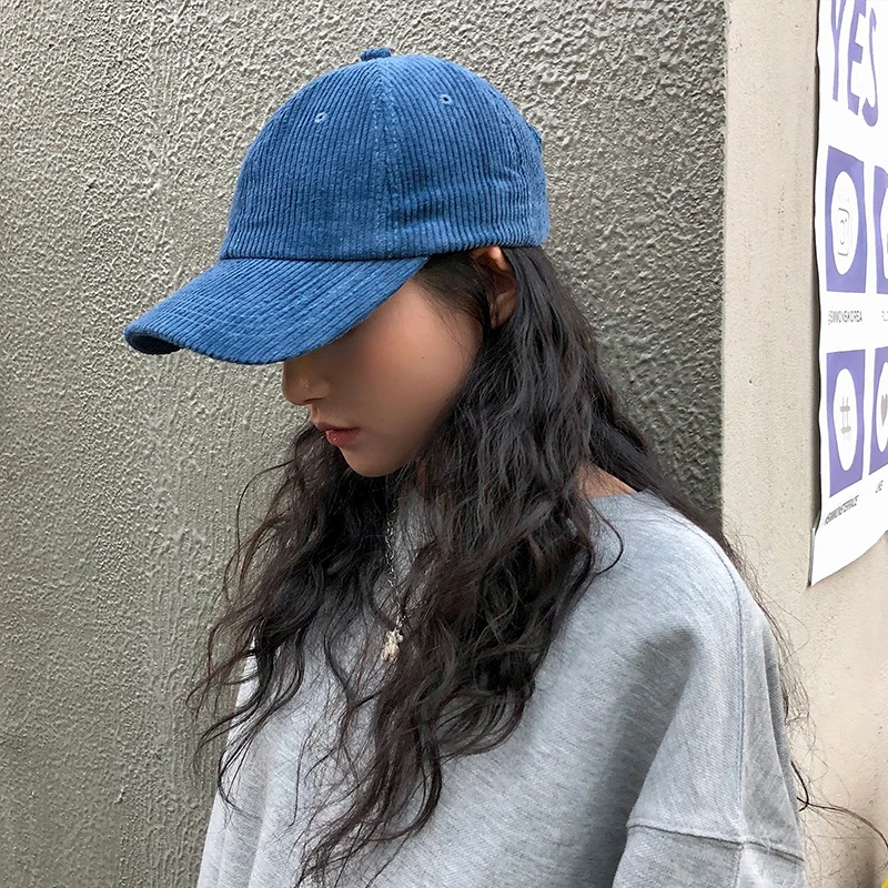 Women\'s Winter Hat Corduroy Men\'s Baseball Cap Snapback Hip-hop Cap Retro Breathable Cotton Plain Washed Denim Cap Male BQM078