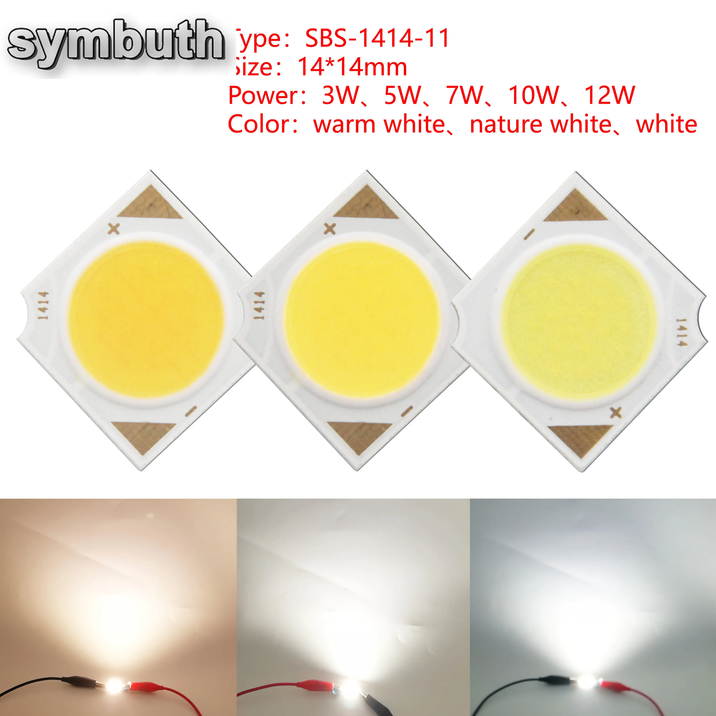 3W 5W 7W 10W 12W 14x14mm LED COB Light Source Epistar Chips Cold Warm Natural White for Spotlight Indoor Lamp