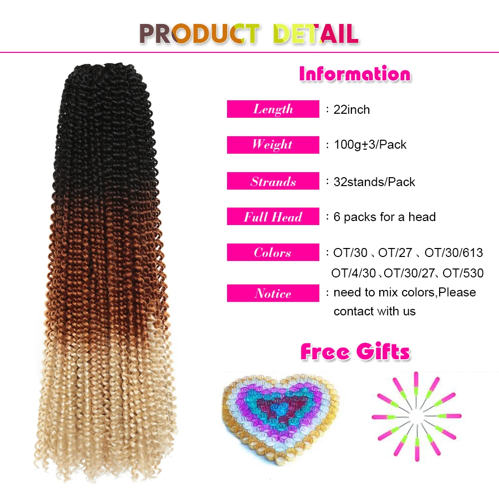 22Inch Passion Twist Crochet Hair Synthetic Water Wave Braiding Hair Extensions Pre-Looped Fluffy Hair Bohemia For Black Women