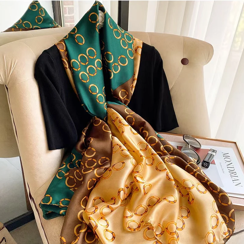 180*90cm Luxury Brand New Summer Women Silk Scarf Beach Hijab Shawl Wrap Female Foulard Europe Designer Bandanna chiffon muffler