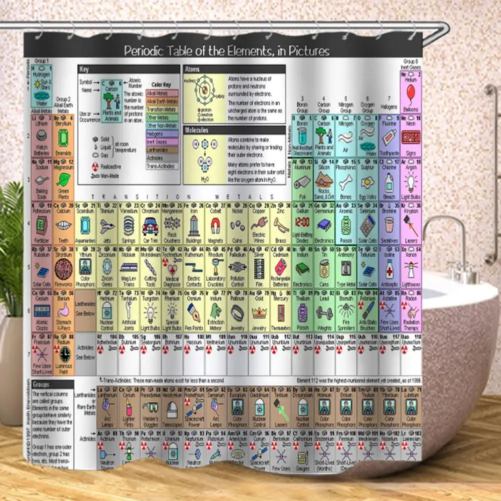 Periodic Table Of Elements Shower Curtain 3D Digital Printing Polyester Waterproof Curtain For Bathroom Decoration