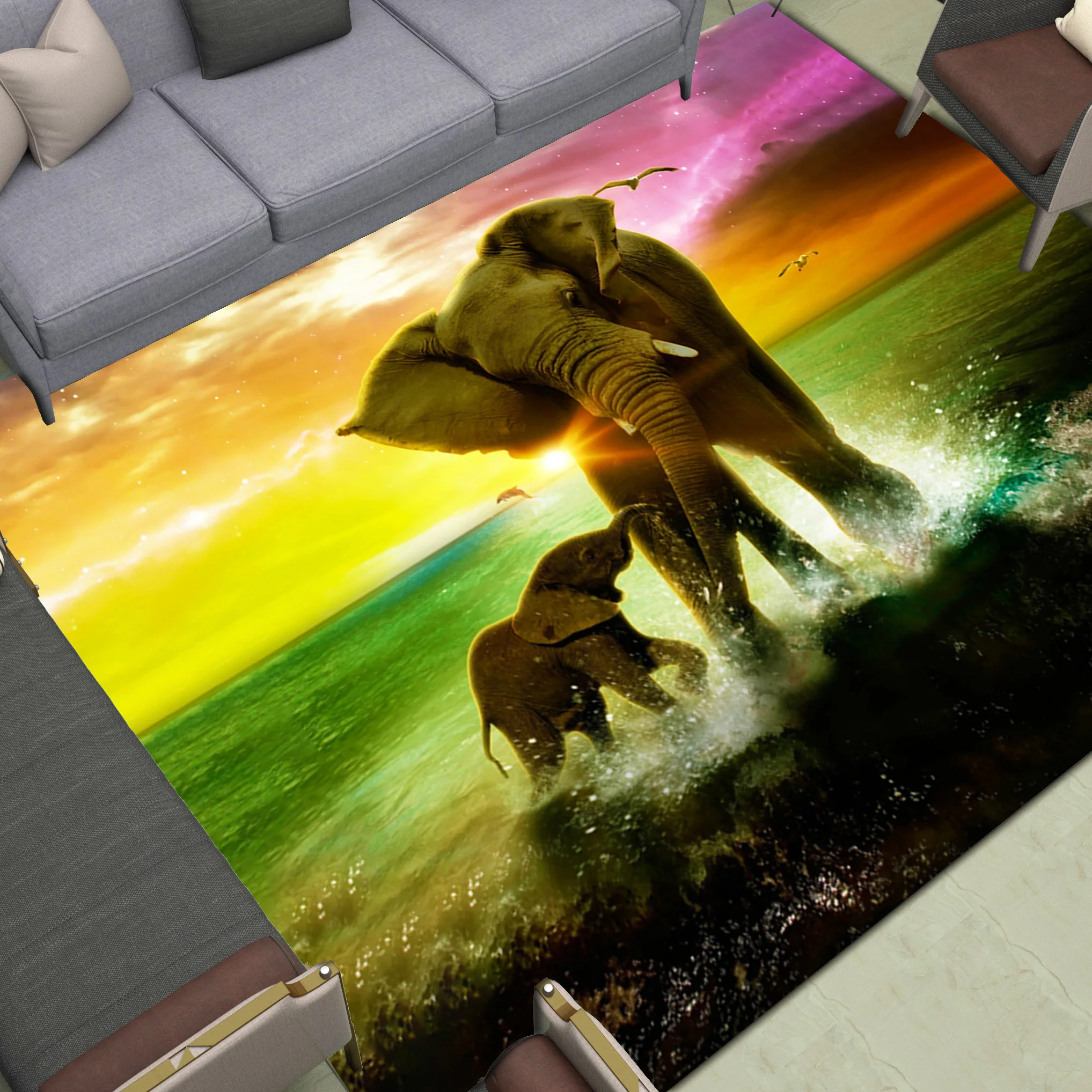 

Elephant Large Area Rugs Rectangular Sofa Living Room Bedroom Bathroom Floor Mat Printed Anti Slip Carpet Decor Home