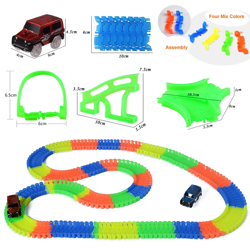 DIY Glowing Racing Track Accessories Bend Flexible Railway Tracks with LED Light Rail Car Toys for Children Gift