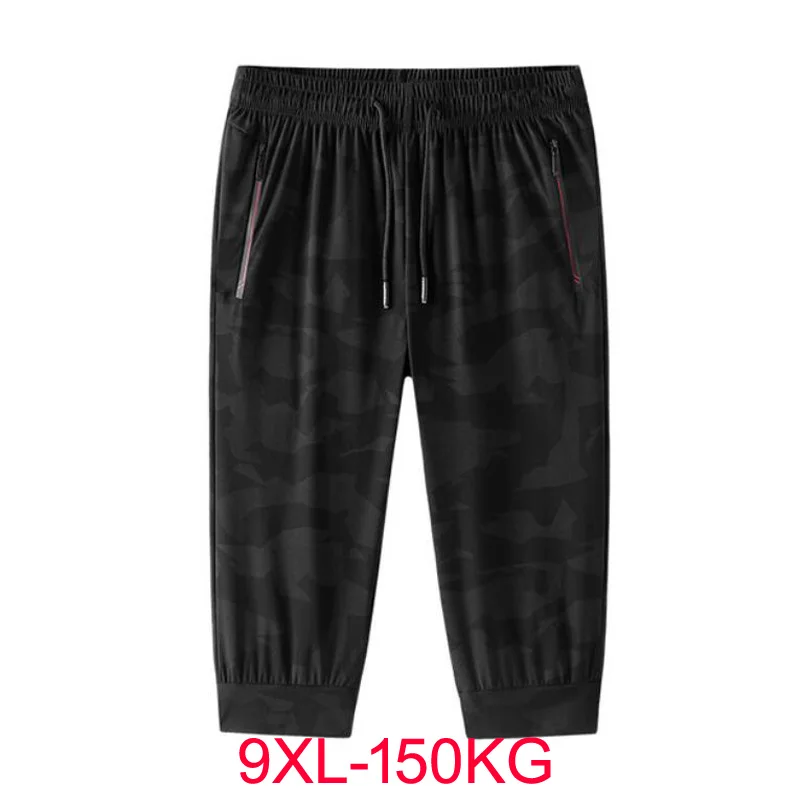 

Summer New men's Casual Trend Loose Shorts Ice Silk Black Pants men 150KG