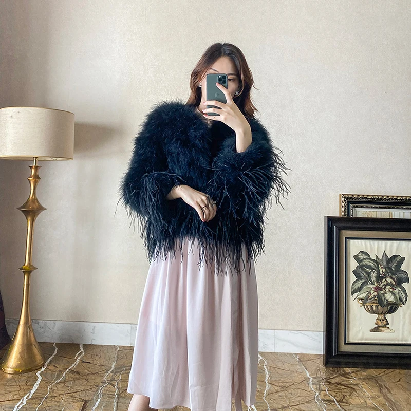 women 100% Real ostrich feather fur Coat Jacket Bolero Bridal Formal Winter New Coat Furry outwear fur clothing C294