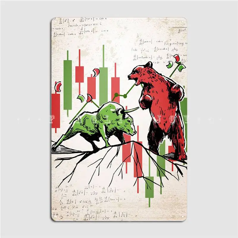 Bears Vs Bulls Trading Metal Plaque Poster Pub Garage Club Designing Garage Decoration Tin Sign Posters