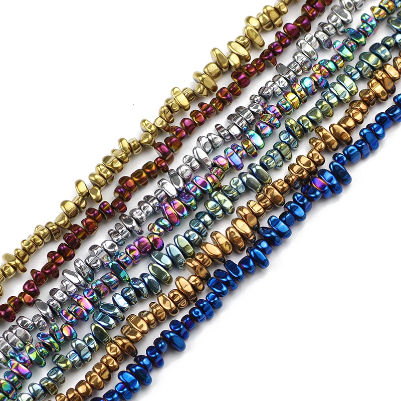 HGKLBB Natural Stone irregular Gold Color Hematite gravel Chip Loose spacer beads for Jewelry making bracelet Necklace DIY 15\'\'