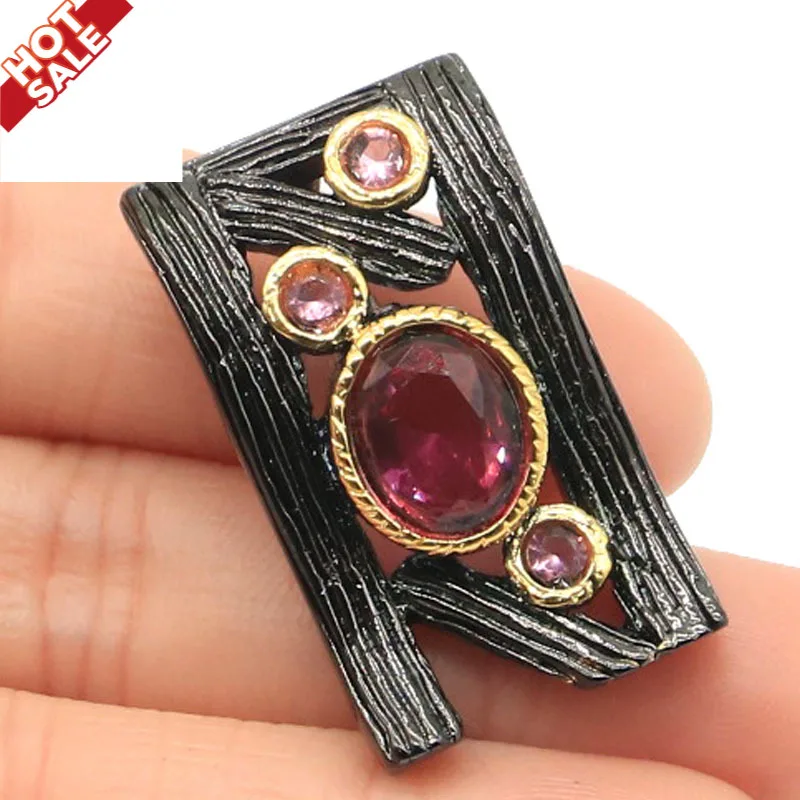 Buy 3 Get 1 Free 32x19mm Vintage Jewelry Pendant for Women Tourmaline Blue Topaz Gothic Black Gold Color Punk Hollow Pendant