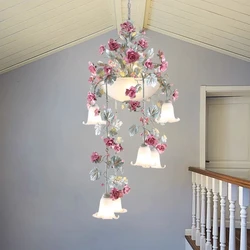 Rose Flower Chandelier Lighting Lustre Originality Hotel Cafe Art  Deco Floral Chandelier Stairs Lamp Hanglamp LED Pendant Light