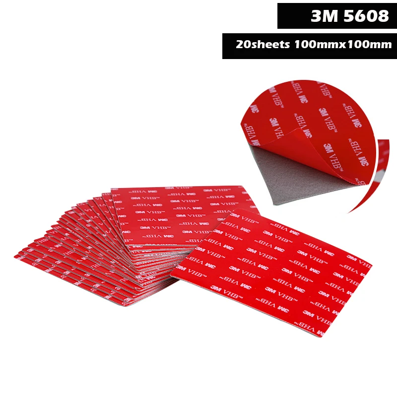 20sheets VHB 3M 5608 Double Sided Adhesive Acrylic Foam Tape Sticker Mounting Tape for Automotive Paints Gray 100mm*100mm*0.8mm