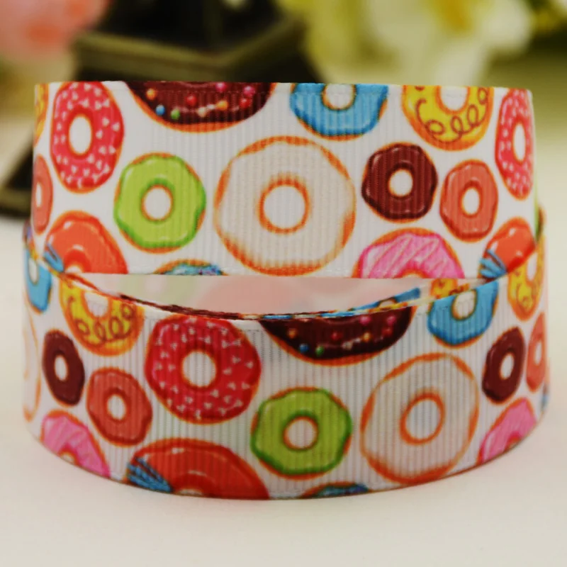 22mm 25mm 38mm 75mm Doughnut Cartoon printed Grosgrain Ribbon party decoration 10 Yards X-02916