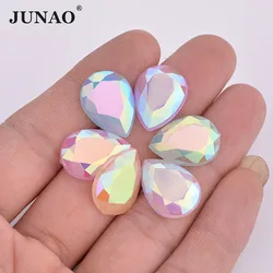 JUNAO 10x14mm 13x18mm Mix Color Teardrop AB Flatback Rhinestones Acrylic Strass Stickers Non Sewing Crystal Stones for Clothes