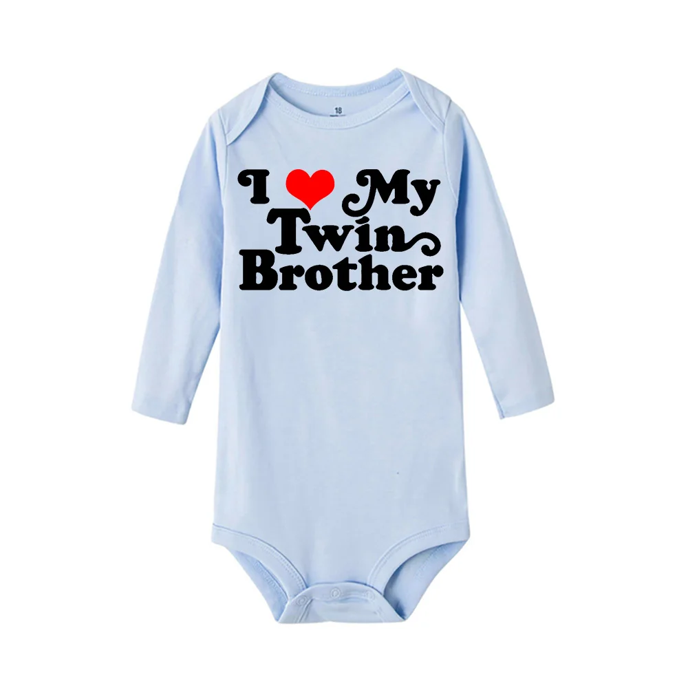 I Love My Twin Sister Brother Newborn Baby Bodysuits Funny Print Infant Child Long Sleeve Clothing Boys Girls Rawling Playsuits