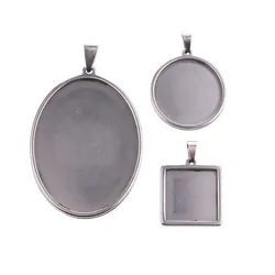 5pcs/lot Cabochon Pendant Tray Oval Base Stainless Steel Blank Glass Cabochon Bases Setting Pendants for DIY Jewelry Making