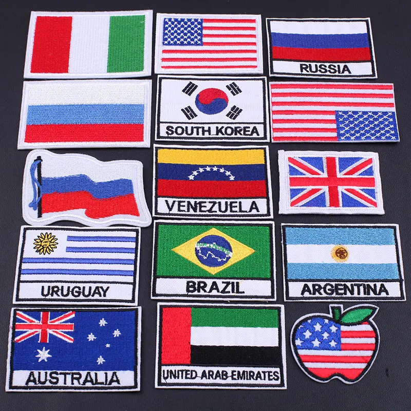 

2021 Embroidery Patch of National Flag Badges of Various Countries High Temperature Ironing Patch Used for Clothes Bags Decor