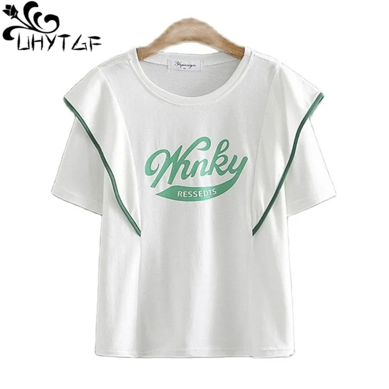 UHYTGF 4XL Loose Size T-shirt Women O Neck Short Sleeve Casual Summer Top Female Fashion Printed Letter Youth Ladies T-Shirt1506