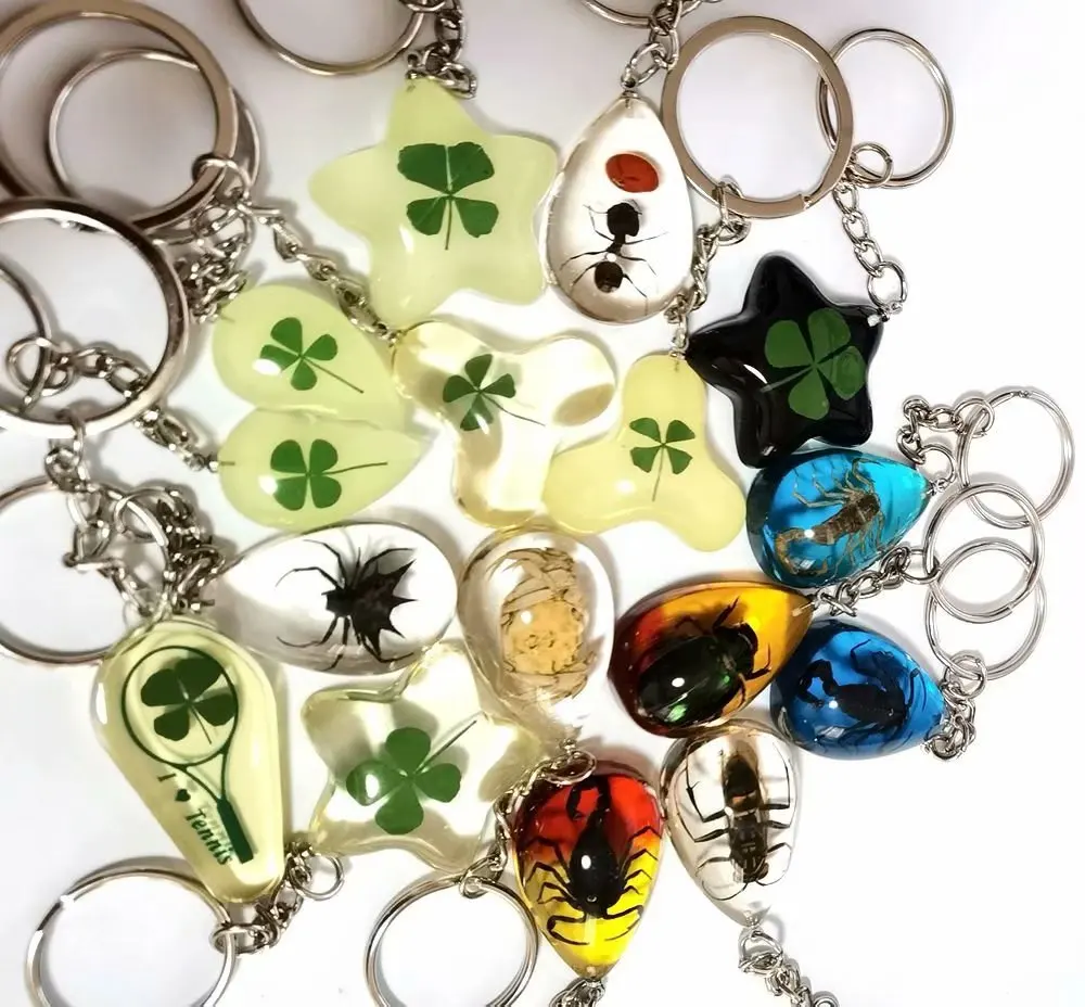 16 pcs fashion real scorpion king cran ant four leaf clover beetle charming keychain