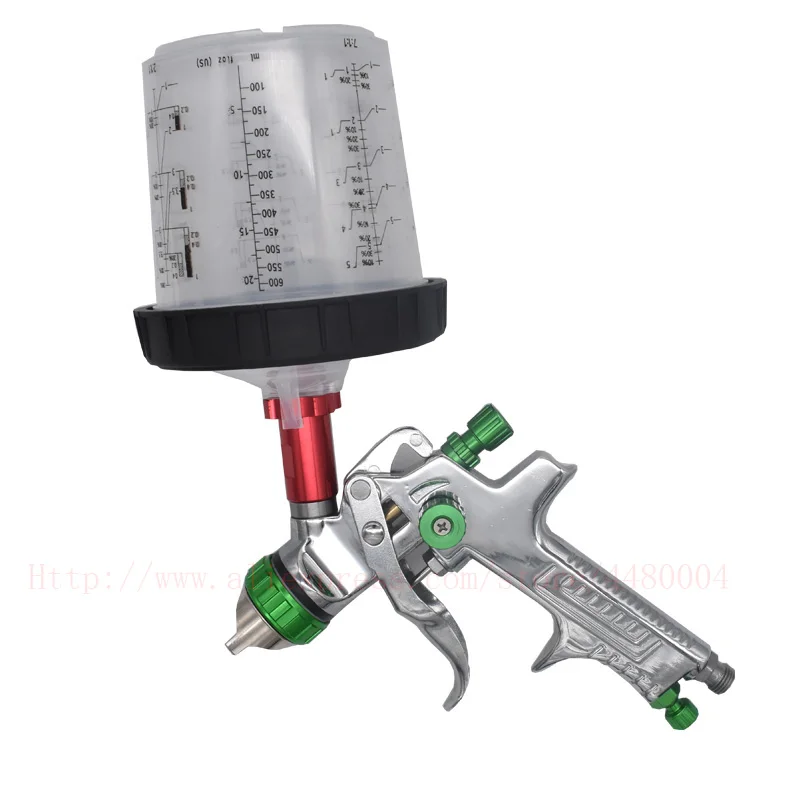 Pistola a spruzzo HVLP con tazza di miscelazione vernice PPS da 600ml e adattatore per pistola a spruzzo 1.3/1.4/1.7mm pistola a spruzzo per alimentazione a gravità per verniciatura auto