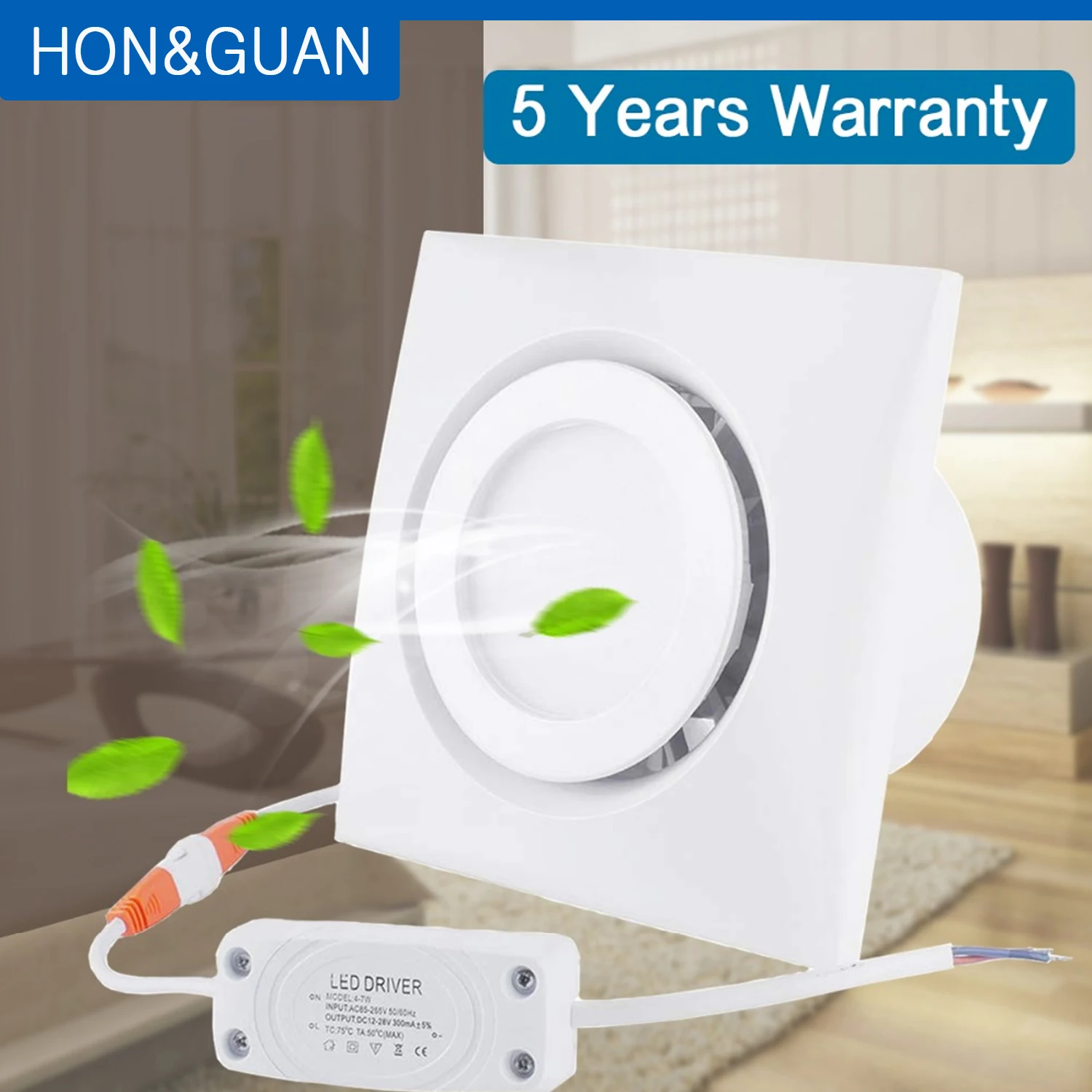 Hon&Guan 4\'\' Home Silent Exhaust Fan Kitchen Hood Ventilation for Bathroom Ceiling Window Wall Air Extractor with 4W LED Light