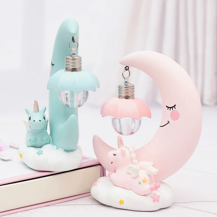 LED Night Light Resin Moon Unicorn Cartoon Baby Lamp Romantic Bedroom Decor for Children Kid Girl Toy Children\'s Gift Cute Light