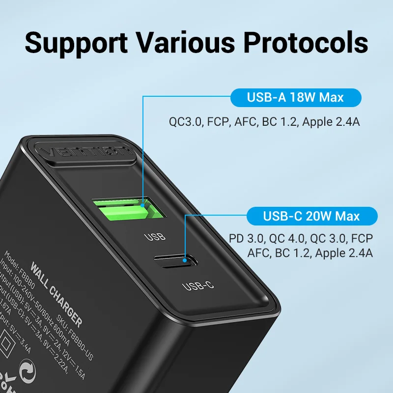 Vention 38W Быстрое USB зарядное устройство USB Type C PD Быстрая зарядка для iPhone 12 USB зарядное устройство с быстрой зарядкой QC 3.0 мобильный телефон зарядное устройство