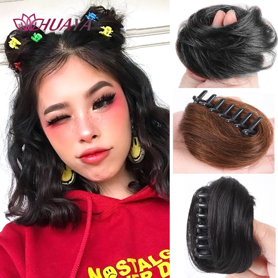 HUAYA Synthetic Clip-on Hair Bun Elastic Band Hair Messy Chignon Extension Scrunchie Hairpiece For Women and Kids