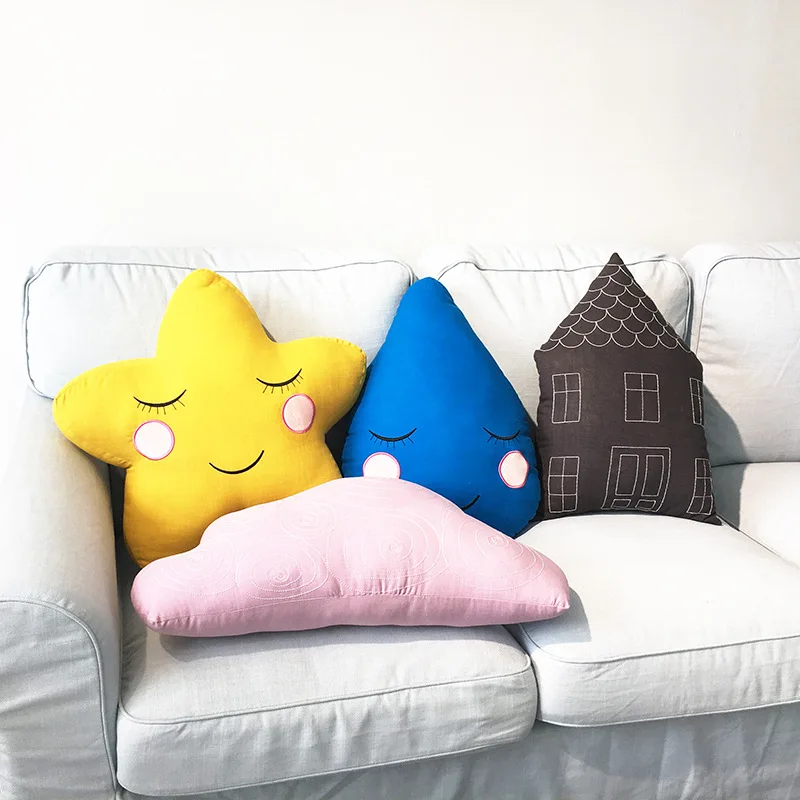 

подушка Children's Pillow Toy Star Moon Cotton Linen Removable INS Lovely Water Sofa Cushion Home Decoration Almofada Decorativa