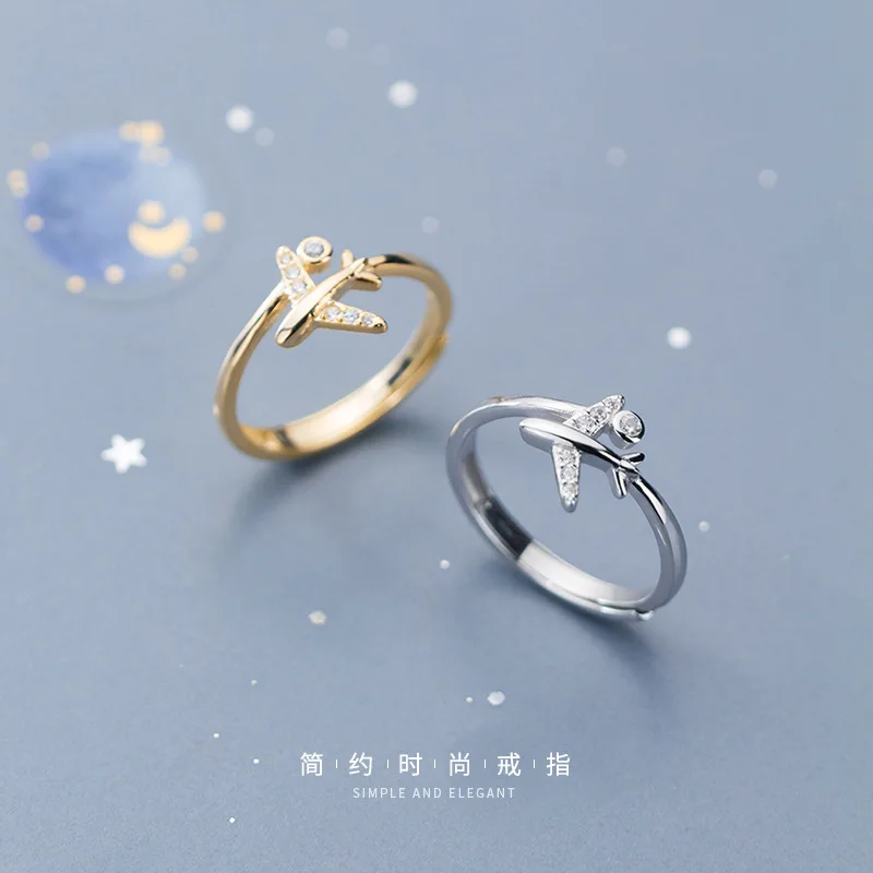 XIYANIKE Silver Color  Zircon Airplane Adjustable Open Finger Rings for Women Korean Charming Fashion Jewelry Gift Wedding