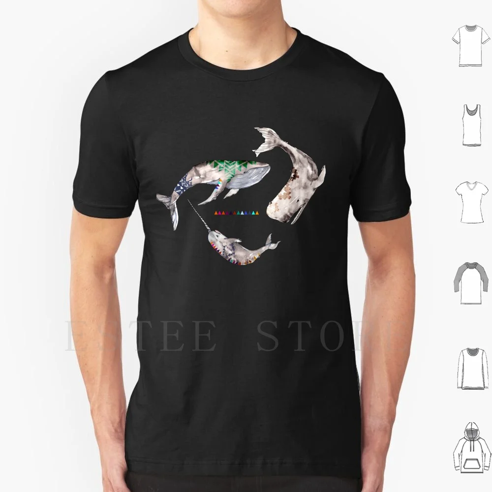 Whale Tribe T Shirt Print Cotton Water Sea Whale Water Color Watercolor Narwhal Whale Ocean Humpback Whale Tribal