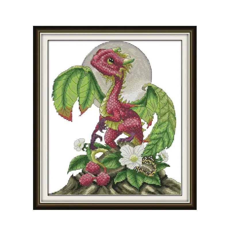 Raspberry dragon cross stitch kit aida 14ct 11ct count print canvas cross stitches   needlework embroidery DIY handmade