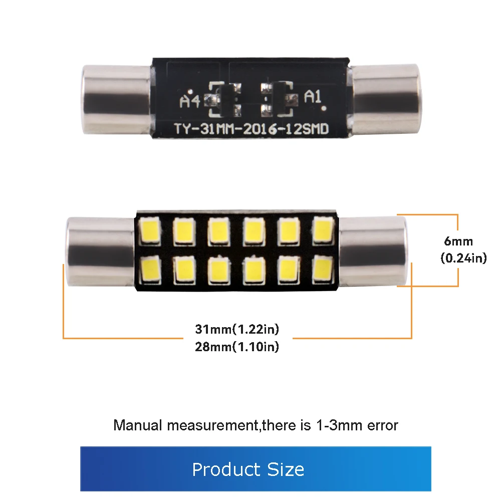 4PCS 28MM 31MM Car Led Bulbs 6612F 6614F Festoon Dome Light LED Vanity Mirror Lamp 2016 12 SMD Nonpolarity Ice Blue Warm White