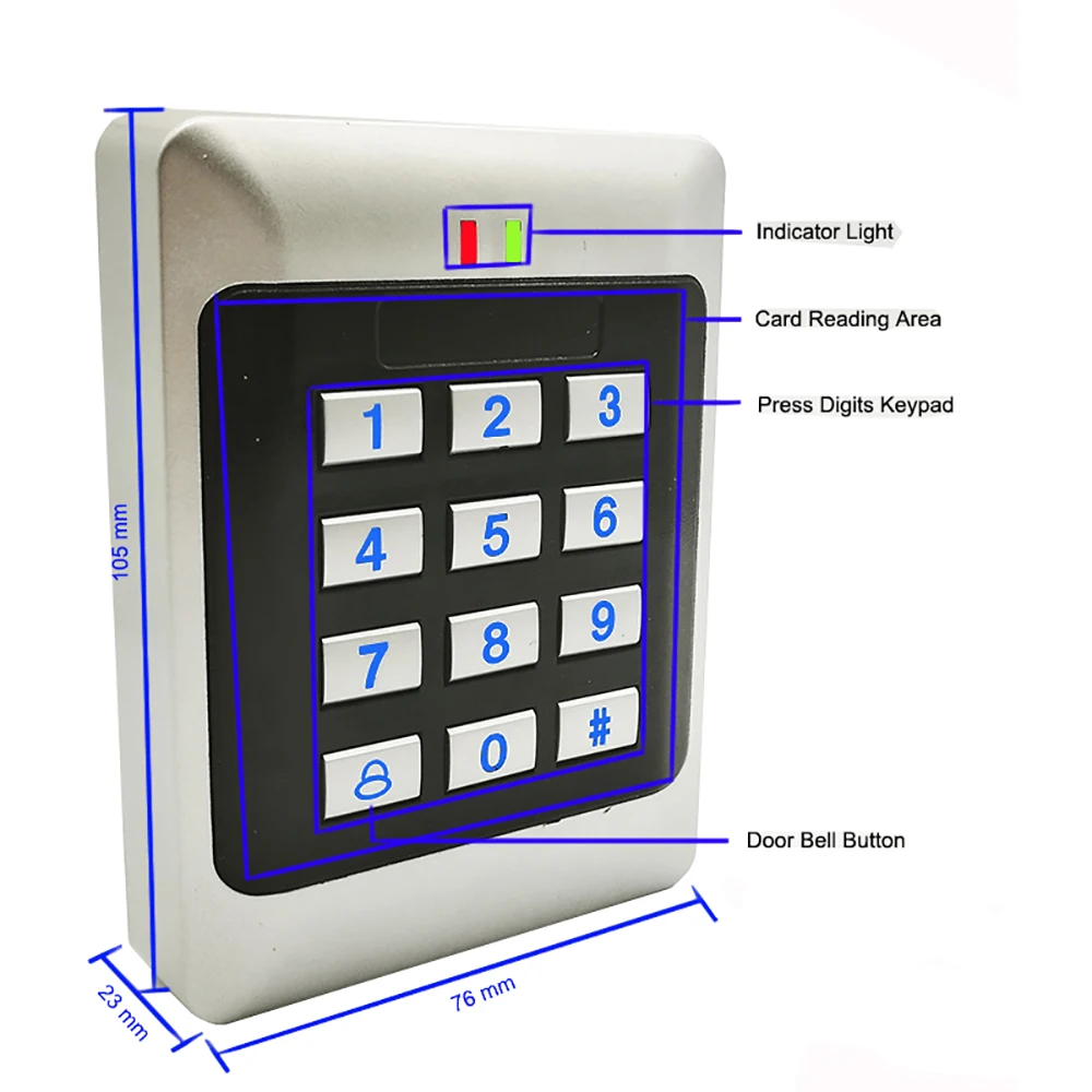 Imagem -02 - Proximidade Backlit Teclado 125khz Fechadura da Porta Controlador Rfid Cartão Sistema de Controle Acesso