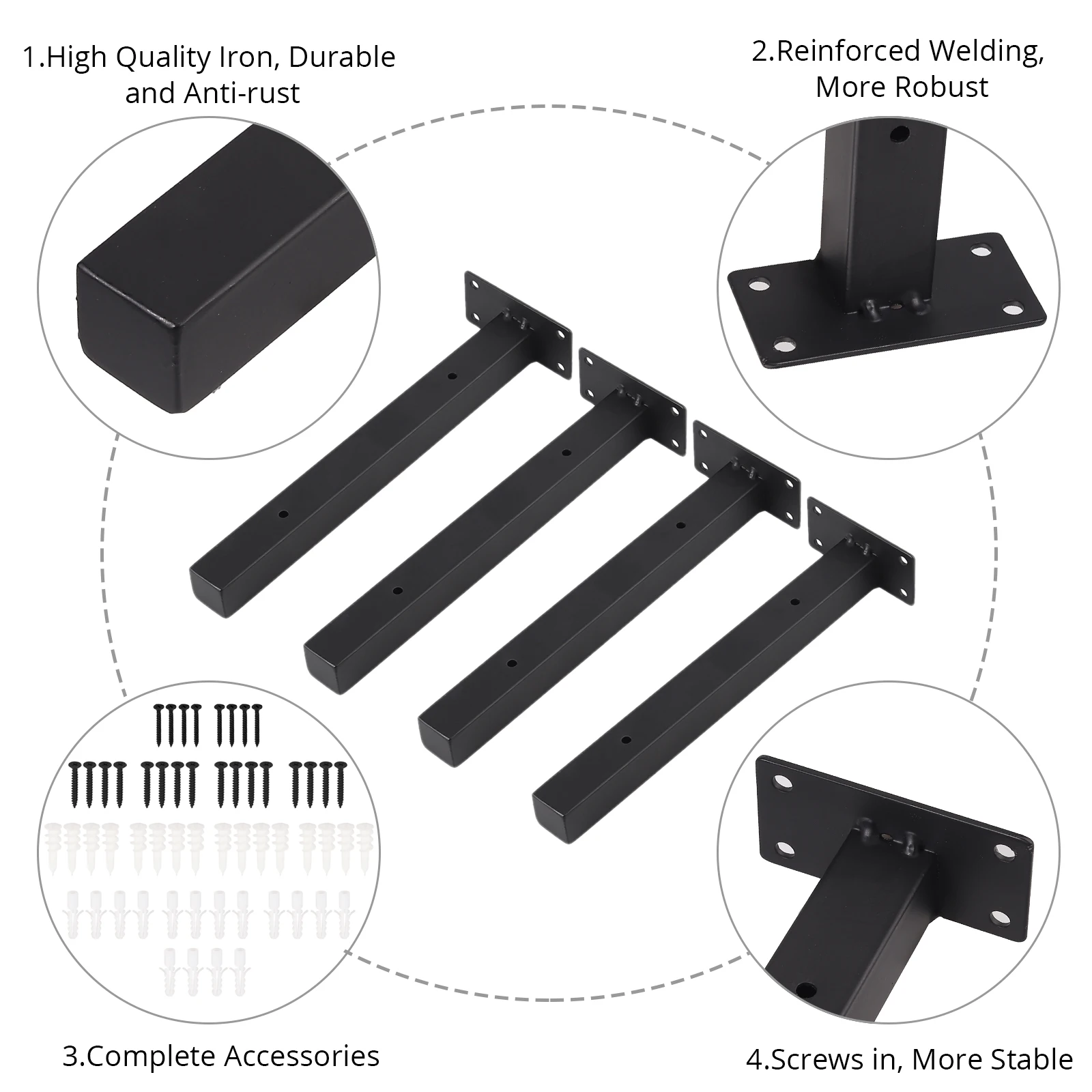 GARLLEN 4 Pcs 10นิ้วสีดำอุตสาหกรรมชั้นวางของตกแต่ง Heavy-Duty เหล็กชั้นวางสำหรับห้องน้ำห้องครัวห้องนอน