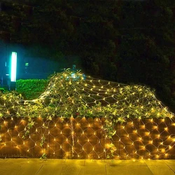 LED Net Cortina Malha Fada Corda Luz, Guirlanda De Natal, Decoração De Jardim, Festa De Casamento, Ano Novo, Ao Ar Livre, UE 220V, 1.5x1.5m