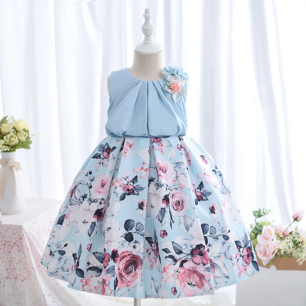 

Hetiso Noble Casual Children Girls Dresses Floral Print Appliques Ruched Top 100% Cotton Lining Kids Clothing for Girls 3-10Y