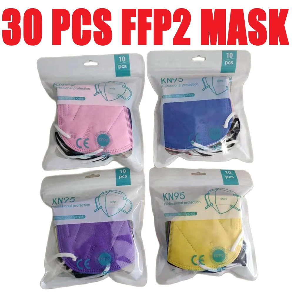 

30 Pieces Approved 14 Colors FFP2 Masks CE KN95 Face Maske fpp2 Respirator Mascarillas Protective Maske 5-Layer Dustproof Masque